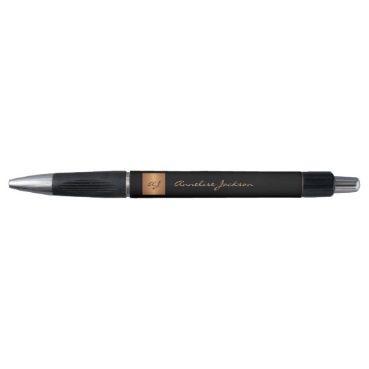 Stylo Élégant monogrammed noir nom d'or script élégant (Devant)