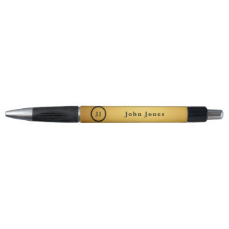 Stylo Élégant Noir Or Personnalisé Monogramme Initiales
