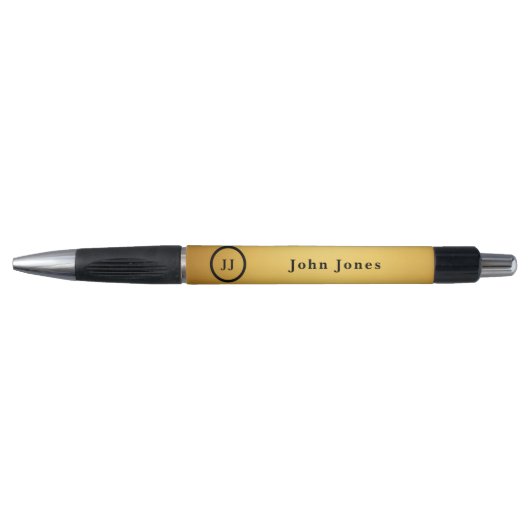 Stylo Élégant Noir Or Personnalisé Monogramme Initiales (Devant)