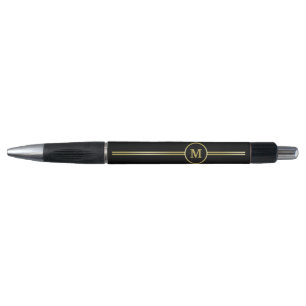 Stylo Élégant or Monogramme personnalisé sur noir
