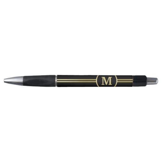 Stylo Élégant or Monogramme personnalisé sur noir (Devant)