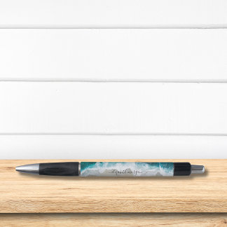 Stylo Élégant Signature Script Aqua Bleu Vert Plage