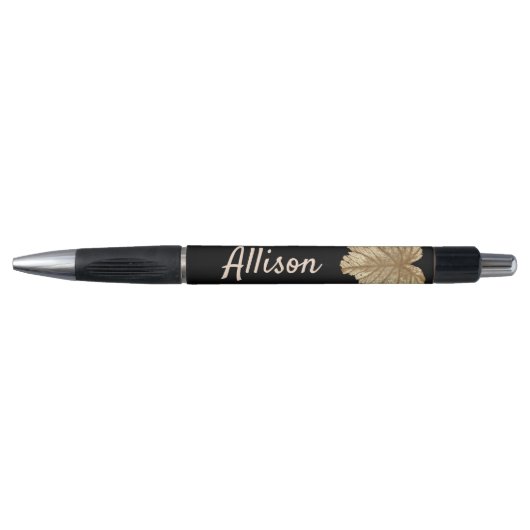 Stylo Elégante feuille d'or Faux Noir Personnalisée (Devant)