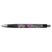 Stylo Élégante Fleurs violettes Art sur Monogramme noir (Devant)