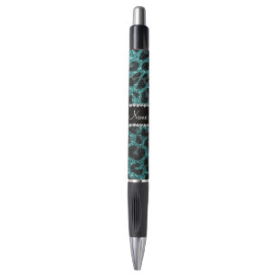 Stylo Empreinte de léopard d'parties scintillant turquoi