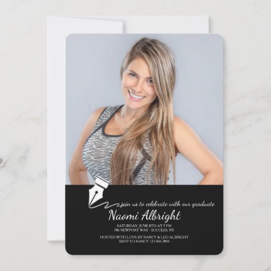 Stylo et encre Photo Graduation Invitation (Devant)