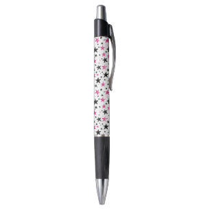 Stylo Étoiles Roses Argent Noir