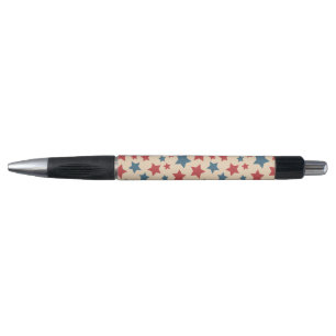 Stylo Étoiles rouges et bleues, 4 juillet, fond beige
