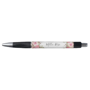 Stylo Féminin floral rose nommé de calligraphie