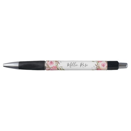 Stylo Féminin floral rose nommé de calligraphie (Devant)