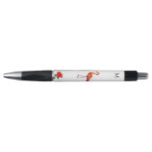 Stylo Flamant rose rose, Fleur d'Hibiscus rouge et monog (Devant)