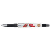 Stylo Fleur aquarelle rouge monogramme cercle cuivre (Devant)