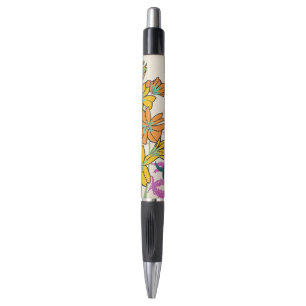 Stylo Fleur Art Déco vibrante magenta et orange