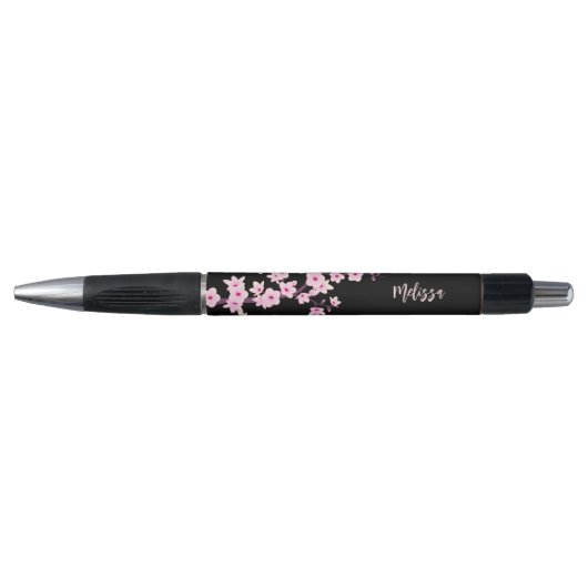 Stylo Fleur de cerisier rose monogramme noir (Devant)