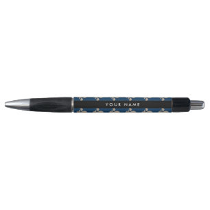 Stylo Fleur de Lis, Beige sur Bleu Nuit, Royal, Votre No