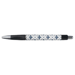 Stylo Fleur De Lis bleu foncé motif sur arrière - plan b