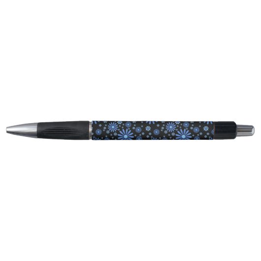 Stylo Fleur de pouvoir bleu et noir rétro floral (Devant)