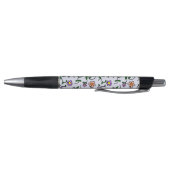 Stylo Fleurs Colorées, Fond Bleu, Noir (Bas)