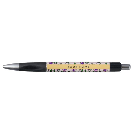 Stylo Fleurs Colorées, Fond Rose, Jaune (Devant)