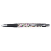 Stylo Fleurs Colorées, Fond Rose, Jaune (Dos)