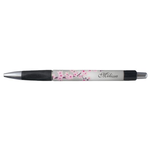Stylo Fleurs de cerisier Monogramme argent rose (Devant)