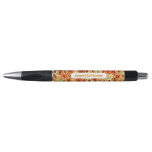 Stylo Fleurs Hippie super Retro Orange Nom personnalisé