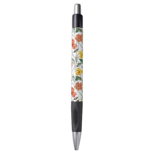 Stylo Fleurs orange jaune (Devant (Vertical))