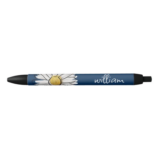 Stylo floral marine et jaune tendance marguerite (Devant)