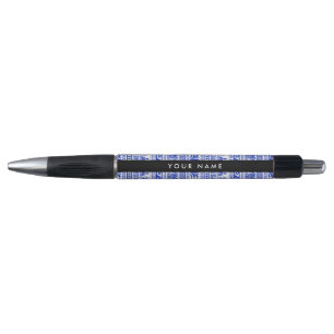 Stylo Fret grec, Clé de méandre mixte, Bleu, Votre Nom