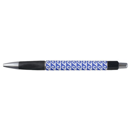 Stylo Fret grec, Motif d'onde méditerranéen, Bleu (Devant)