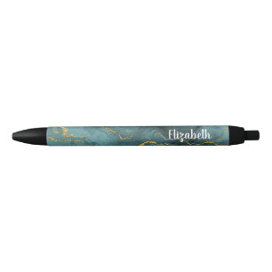Stylo Géode Agate Or Bleu Turquoise Moderne