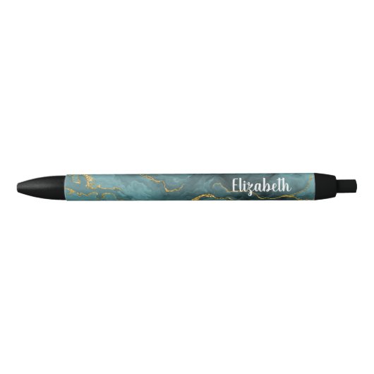 Stylo Géode Agate Or Bleu Turquoise Moderne (Devant)