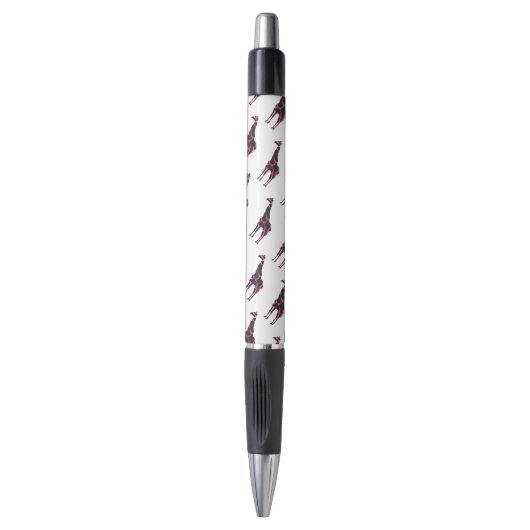 Stylo Giraffe Rose chaud et Silhouette noire (Devant (Vertical))