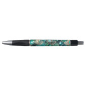 Stylo Glitterie Turquoise Fleurs Et Queue De Sirène Nom  (Devant)