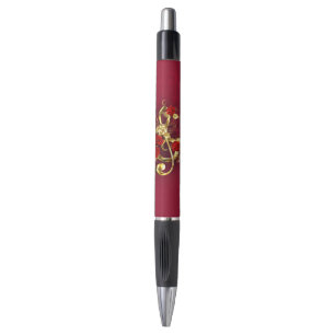 Stylo Golden Treble Clef avec fleurs Roses