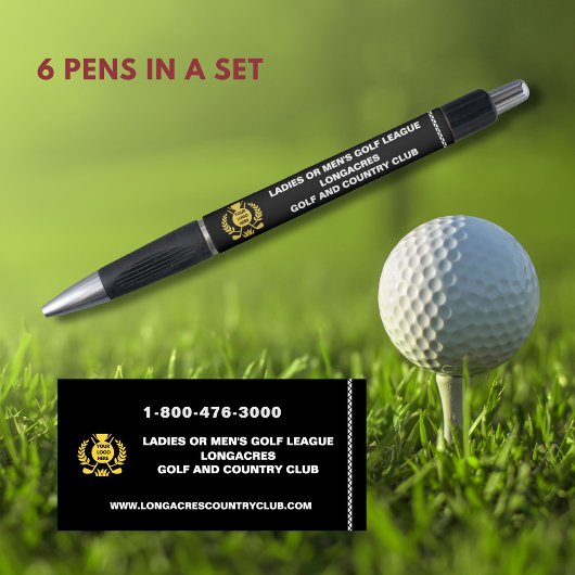 Stylo Golf League Logo Website Téléphone Black Gold