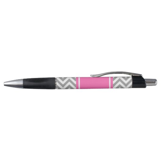 Stylo Gris foncé Lg Chevron Rose chaud #2 Nom Monogramme (Haut)