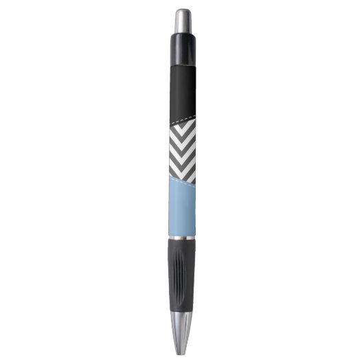 Stylo Gris Zigzag, Gris Chevron, Motif Zigzag, Bleu (Devant (Vertical))