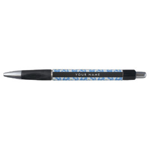 Stylo Hibiscus Bleu, Fleurs Bleues, Votre Nom