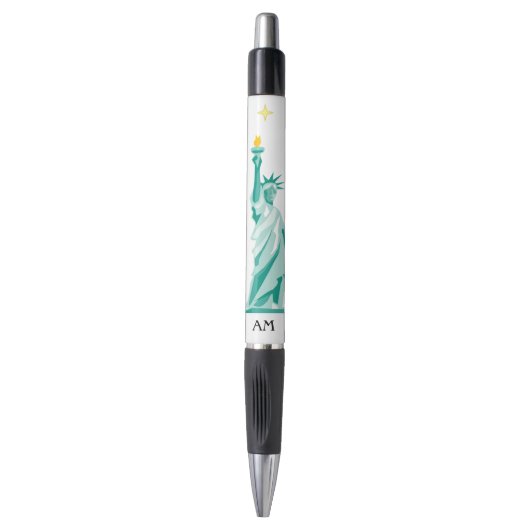 Stylo Image de la statue de la Liberté verte & Monogramm (Devant (Vertical))