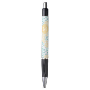 Stylo Jaune monogramme et mât de Damas floral