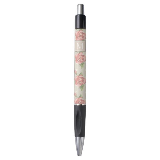 Stylo Joli monogramme de roses roses et de points (Devant (Vertical))