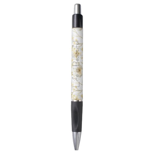 Stylo Jolies Fleurs Blanches Dorées (Devant (Vertical))