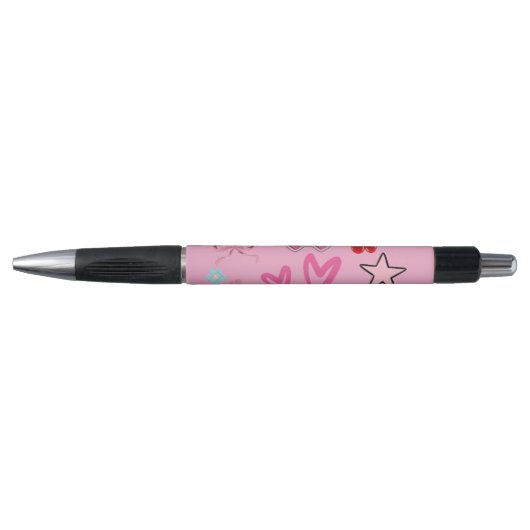 Stylo Kawaii Rose mignon avec Coeur, Étoiles & Bow (Devant)