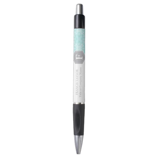 Stylo La rétro turquoise élégante et le monogramme gris (Devant (Vertical))