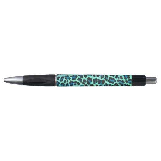 Stylo Léopard noir et Turquoise (Devant)
