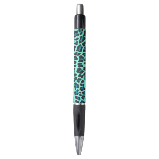 Stylo Léopard noir et Turquoise (Devant (Vertical))