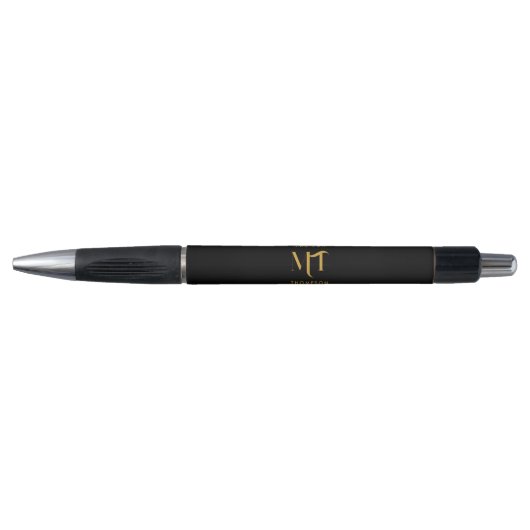 Stylo Lettres Initiales Monogramme Noir et Or de Style (Devant)