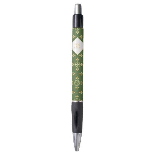 Stylo Luxe Monogramme vert et or Quatre Floral (Devant (Vertical))