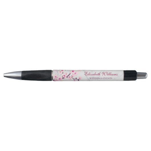 Stylo Marbre gris rose Fleur de cerisier (Devant)